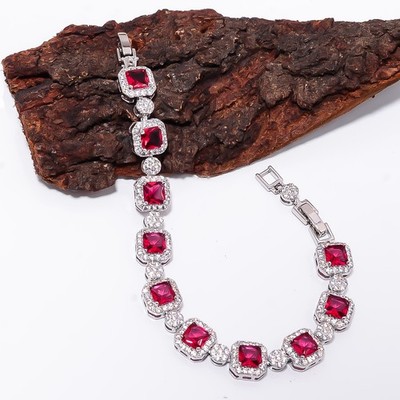 Pink Rubellite Tourmaline, CZ 925 Sterling Silver Bracelet 7-8'' B11219131919