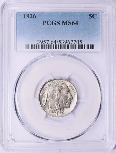 1926 Buffalo Nickel : PCGS MS64 Blazing White