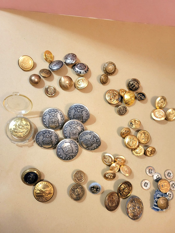 Vintage LOT of 50+ Brass Buttons Military Crests Jeans Crowns Various Sizes