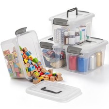 Citylife 4 Packs 6 QT Storage Bins with Lids Clear Plastic Bins with Grey Han...