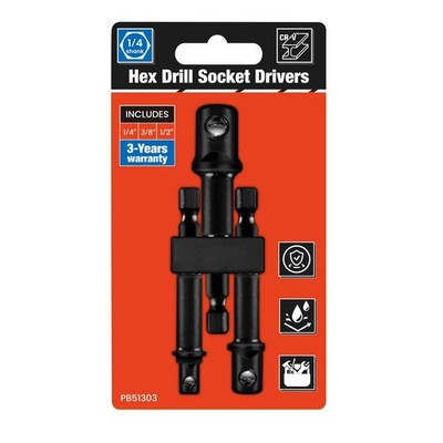 BLACKROBOT 3-Piece Impact Socket Adapter Set, 1/4'' 3/8'' 1/2'' Drive, Hex Shank...