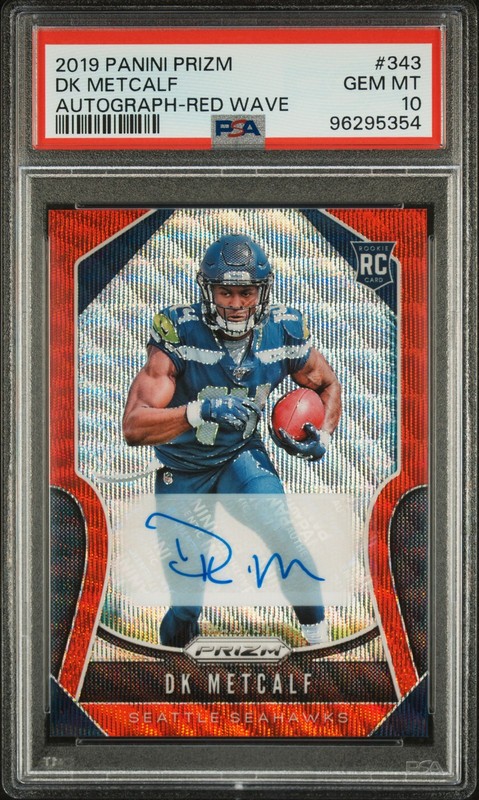 2019 PANINI PRIZM AUTO-RED WAVE #343 DK METCALF ROOKIE RC 89/149 PSA 10