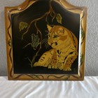 APE Tiger Butterfly Wildlife Hand Painted Wood Wall Plaque Vertical Arch Decor — photo 1