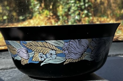 Arcoroc France Black Opaline Glass 9  Serve/Mixing Bowl Vintage Luminarc Glitter