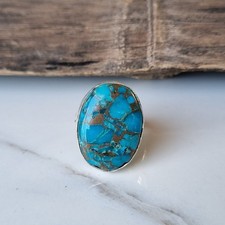 Natural Blue Copper Turquoise Ring 925 Sterling Silver Gift For Her Ring PG9248