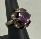 Vintage Taxco Mexico Sterling Silver Synthetic Sapphire Ring Modernist