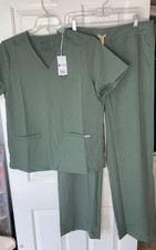 FIGS Scrub Set Large Casma Top XLT Isabel High Waist Wide Leg Pants Olive Green