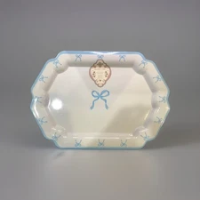 Blue Bow Ribbon Large Melamine Serving Tray Platter Shabby Chic Baby Shower NWT 