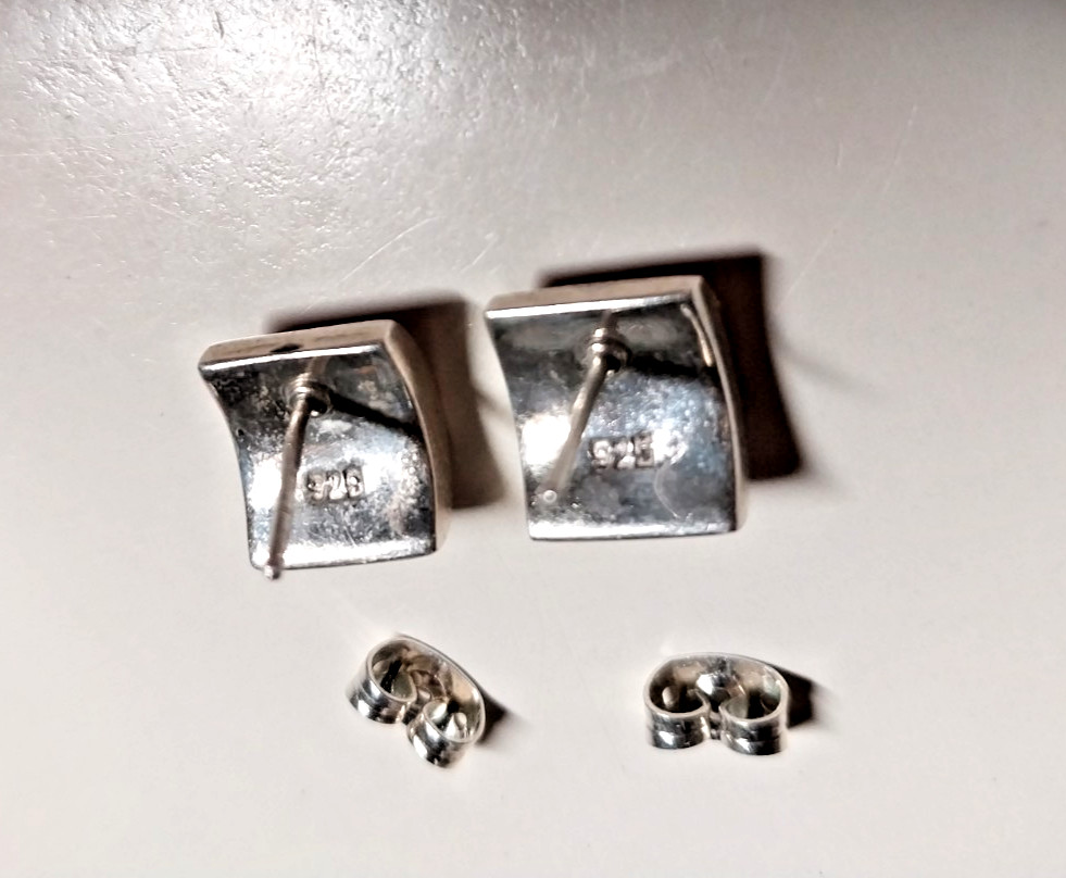 Sterling Silver 925 Square Post Stud Earrings wit… - image 4