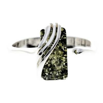 925 Sterlingsilber & Original Ostsee Bernstein rechteckiger moderner verstellbarer Ring - 
