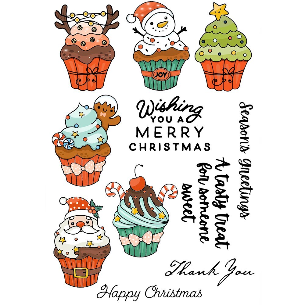 Christmas Cupcakes Santa Snowman Tree Antlers Metal Cutting Dies Clear Stamps