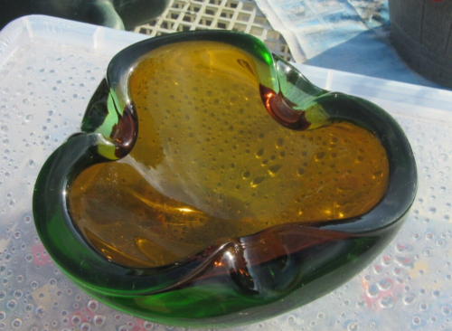 Cenicero vintage Sommerso vidrio de Murano geoda - verde y marrón, 1,4 kg - Imagen 6 de 13