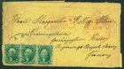 32 STRIP of 3 on 1858 INDIANA / IND to GERMANY Cover - RARE CLASSIC FRANKING !!