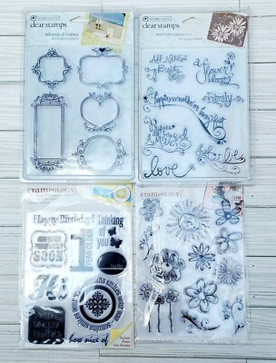 4 Stampology Autumn Leaves Clear Stamp Sets Flowers Words Card Sentiments Frame
