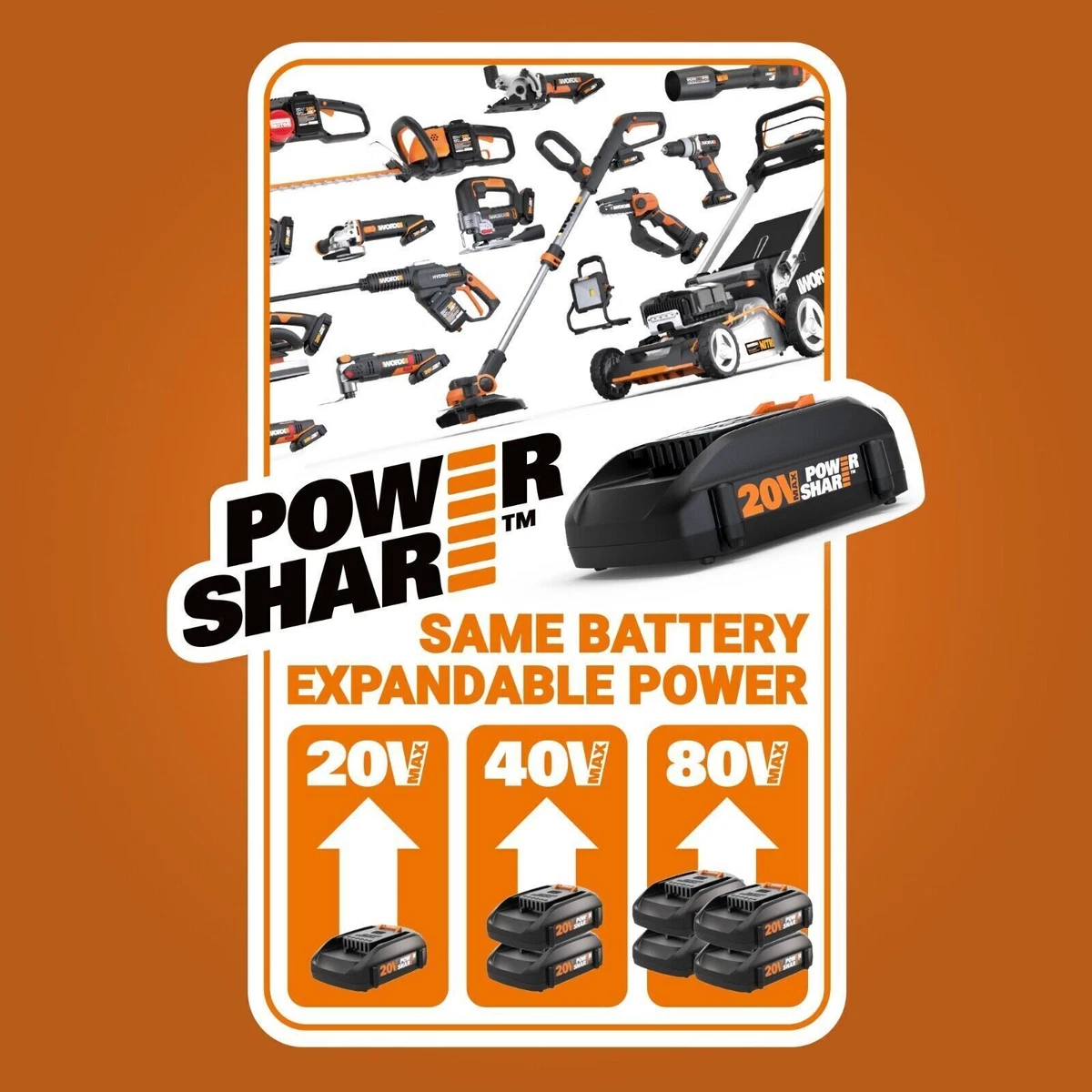 WX092L.9 Worx 20V Power Share Portable Air Pump Inflator Tool Only