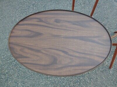 Vintage SCHEIBE 23 Oval Simulated Woodgrain Folding Tables TV Trays  w/Stand MCM