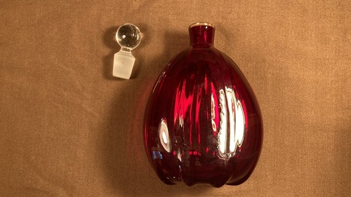 Vintage Art Blown Glass Bottle / Decanter Perfume w/ Stopper Ruby Singed / Mark - Picture 9 of 15
