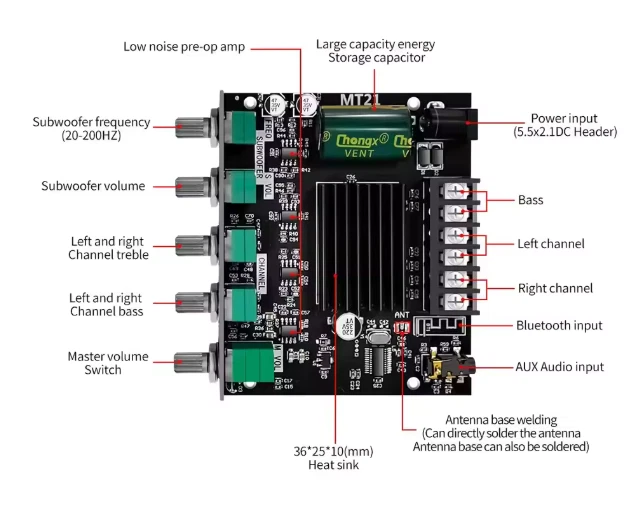 ZK-MT21 Bluetooth 5.0 cs8673e 5,0 Subwoofer-Verstärker platine 2x 50W + 100W - Bild 3 von 4
