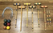 VINTAGE Croquet Set For 6 Player Striped Mallets Complete Set Wickets