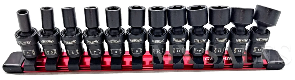 12-PC 1/4" Dr Swivel Impact 6 Point Socket Metric Set w/ Aluminum Socket Holder - Image 2 of 3
