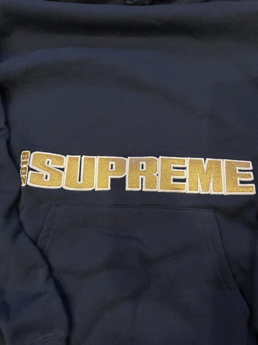 Supreme Blockbuster Hooded Sweatshirt Navy Blue Hoodie Size XL Extra Large Gold