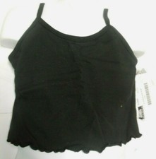 Cotton Camisole Black crop top lettuce leaf hem ch/ladies with floating bra
