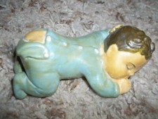 Vintage Chalkware Baby Wall Hanging Figurine Blue 5"