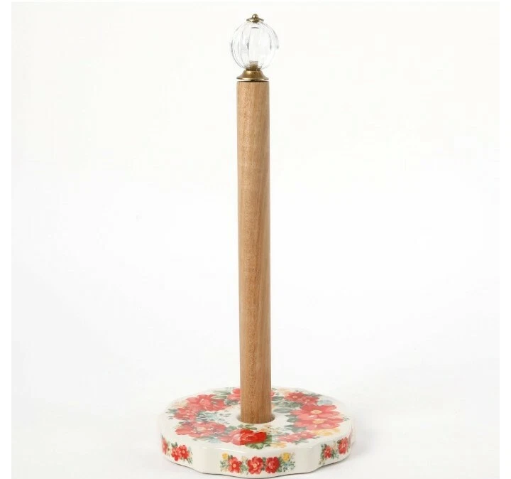 Toallero de papel base madera acacia y gres vintage floral ~ Foto 3 de 4