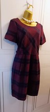 Hobbs Size 10 Red Navy Check Cassandra Wool Mix Smart Work Office Day Dress
