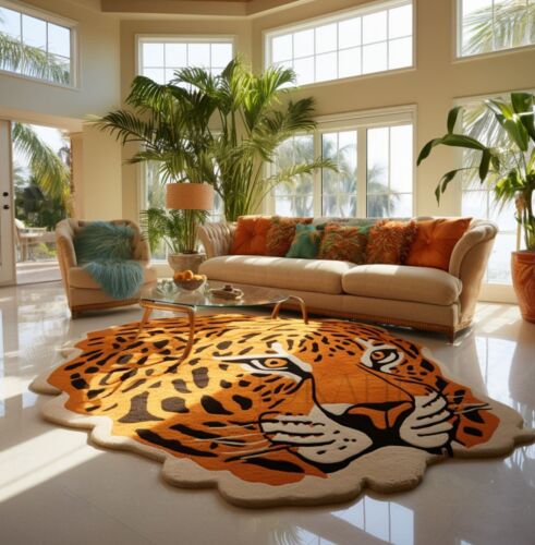 Hand-Tufted Tiger Face Rug – Customized Handmade Designer Rug for Living Room