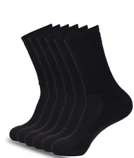 6 Pairs Solid Sports Athletic Work Plain Crew Cotton Socks White Black Grey