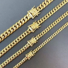 Men's Miami Cuban Link Chain 14k Gold Plated Stainless Steel Bracelet Necklace