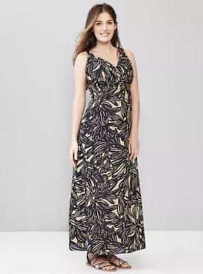 NWT Gap Maternity Tropical Hawaiian Black Tan Print V-Neck Maxi