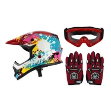 DOT Youth Helmet Kids Motocross Full Face Off-Road ATV S/M/L/XL Goggles Gloves