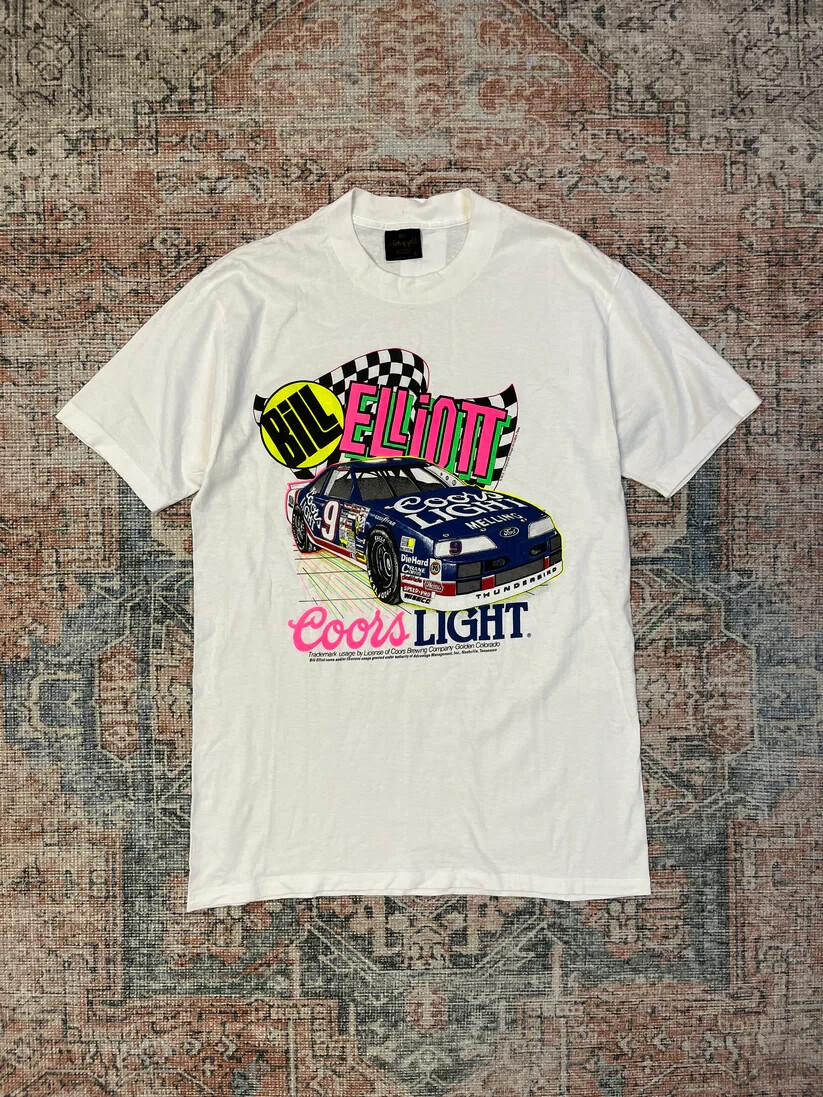 Bill Elliott Coors Light NASCAR vintage white short sleeve shirt KV27092