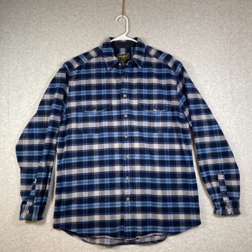 Eddie Bauer Shirt Mens Large Tall LT Blue Plaid Long Sleeve Flannel Pocket Woven - Picture 1 of 10