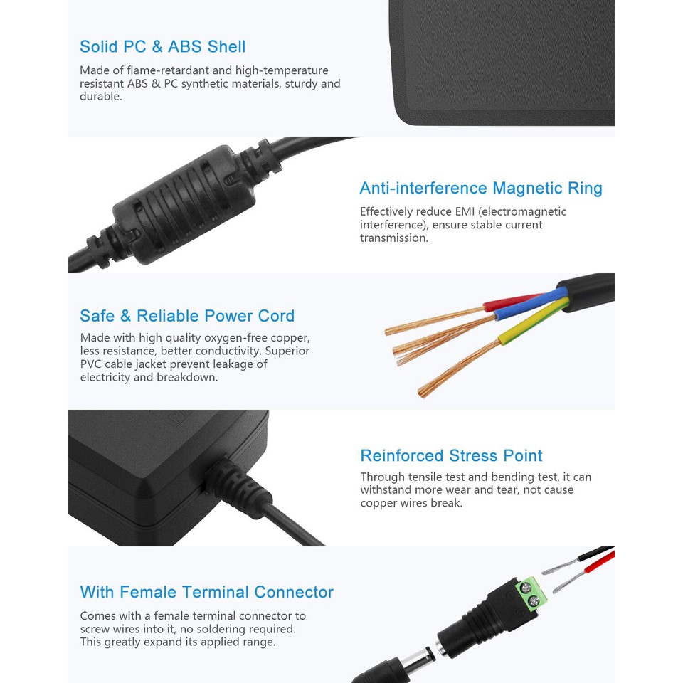 AC To DC 12V Power Supply Adapter - 2A 3A 5A 6A 8A 10A Options For LED Strips & Lights