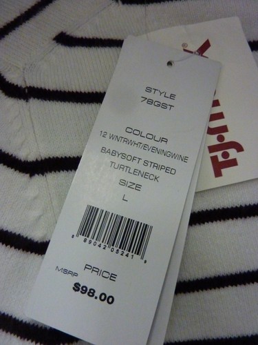 NWT FRENCH CONNECTION WOMEN'S BABYSOFT STRIPED TURTLENECK SWEATER SZ L WHITE - Picture 4 of 10