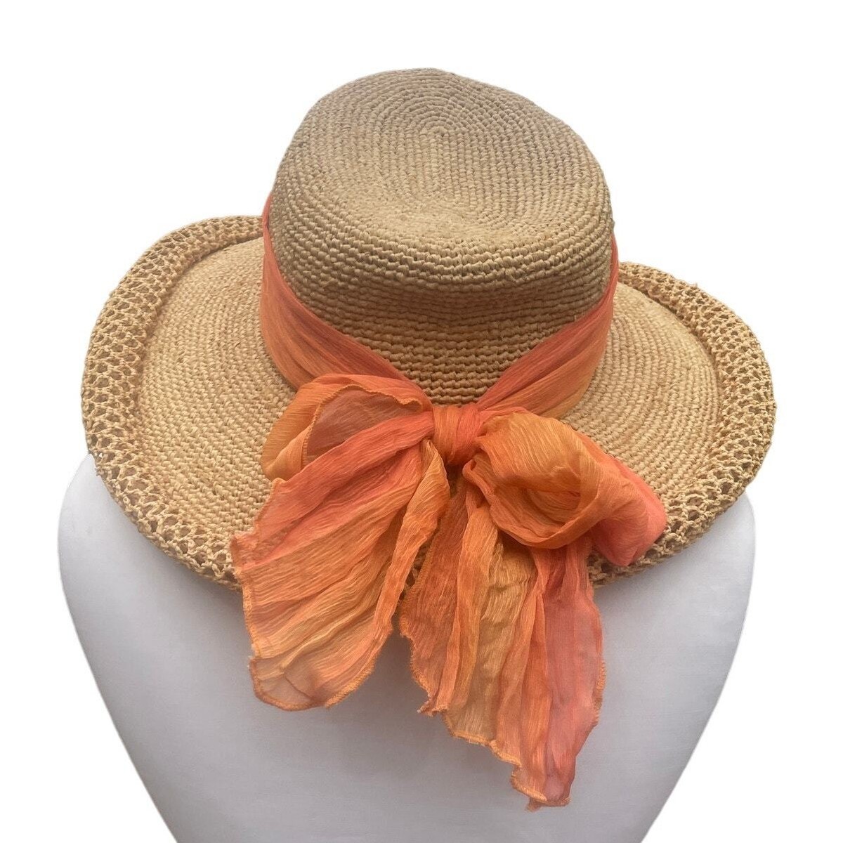 Laura Biagiotti Wide Brim Straw Sun Hat with Red and Blue Band Grevi グレヴィ ミックスコットン ストライプ つば広 ブレード  main image 4