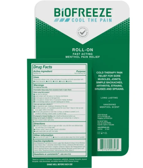 BIOFREEZE Roll-On 2 pack Menthol Pain Relief Exp 1/2027 3 Fl Oz Each - Image 3 of 4