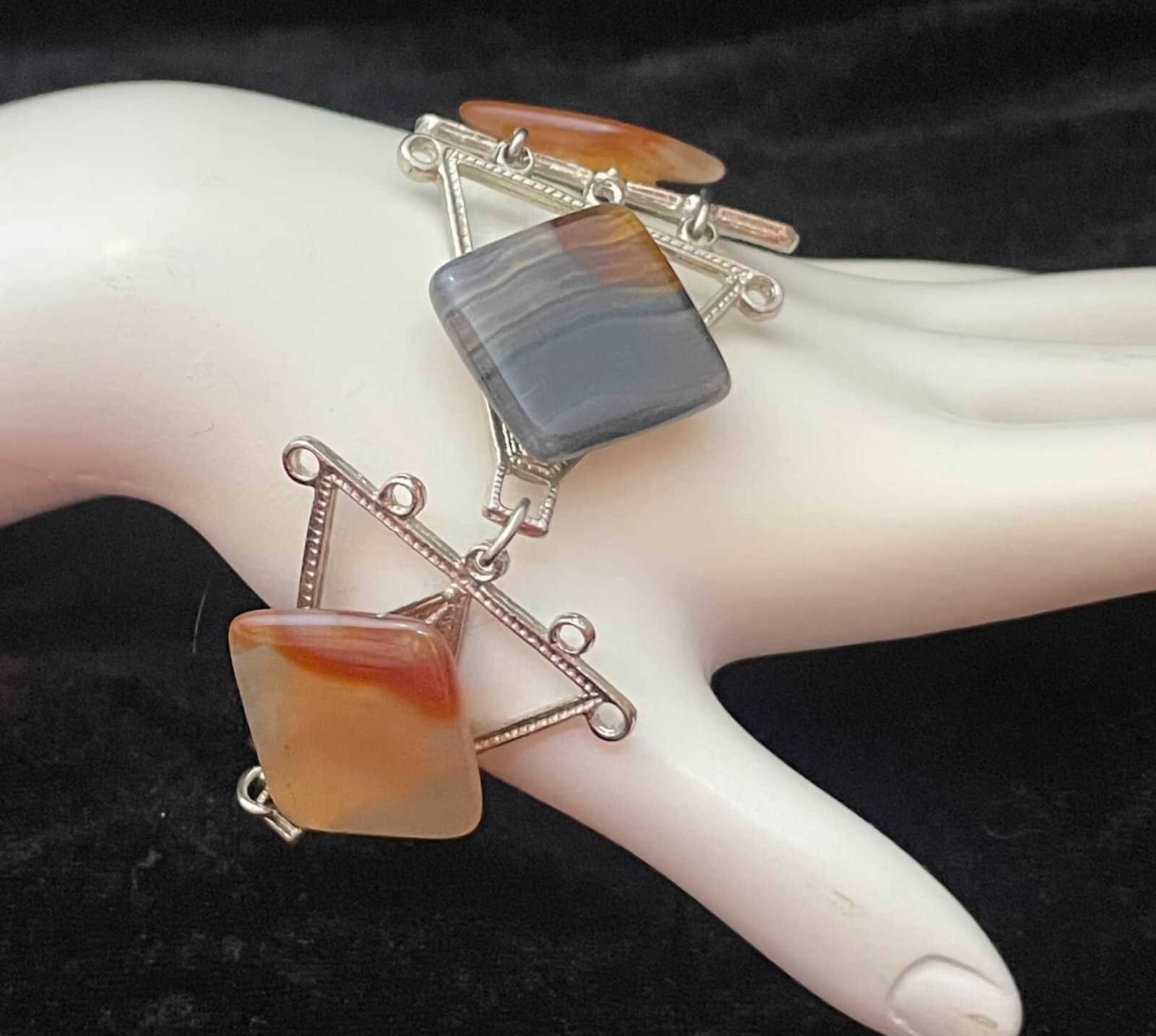 Polished Agate Rectangular Stones Bracelet Silver… - image 9