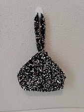 BABEYOND Women Black Fabric Silver Sequin Zip Snap Evening Single Handle Handbag