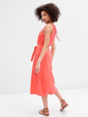 Gap Dress Versatile Spring Summer Midi Linen Dress Coral Pink NEW M-XL |  eBay