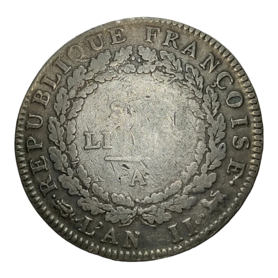 1793 A France L'an II 6 Livres Revolución Francesa Rara Moneda Corona Tamaño Plata 6C Foto 2 de 2
