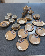 Vintage Japanese Floral Tea Set Teapot Cups Saucers Plates Serving 24 Piece
