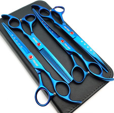 7.0In Titanium Blue Professional Pet Grooming Scissors Set,Straight Thinning