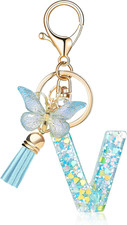 Fashion Alphabet Initial Letter Keychain Tassel Butterfly Pendant Key Ring for P