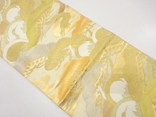7596142: JAPANESE KIMONO / ANTIQUE FUKURO OBI / SILK / WOVEN PINE  CRANE