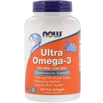 NOW FOODS Ultra Omega-3 500 EPA 250 DHA (OMEGA-3, EPA, DHA) 180 Fischgelkapseln