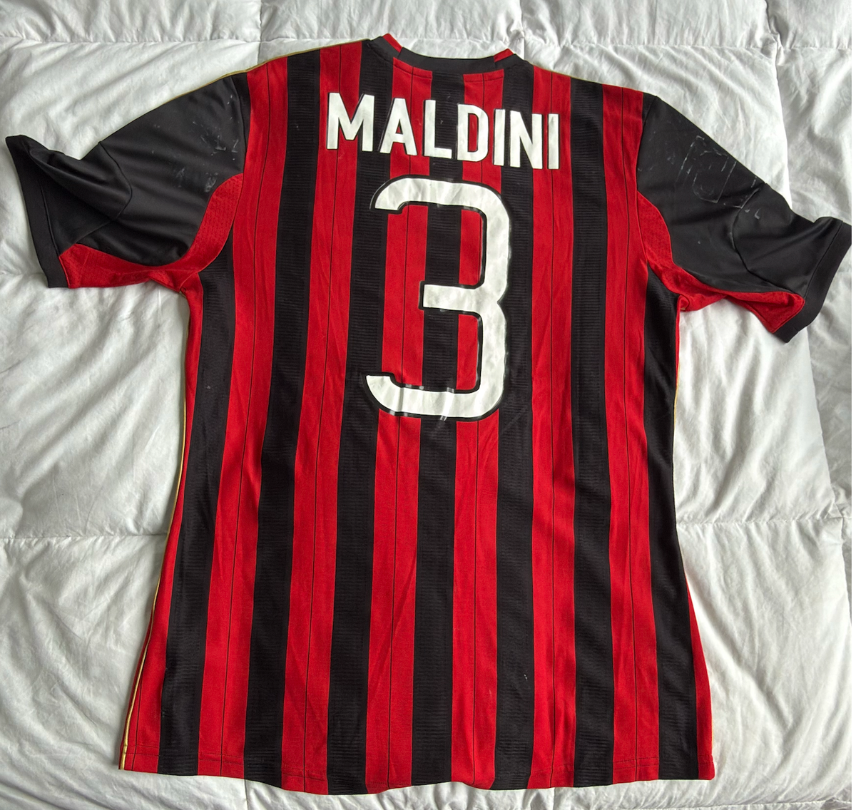 AC Milan Maldini #3 Adidas Jersey Red Black Striped Soccer Shirt